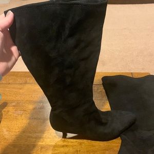 Black suede tall boots- super comfortable with kitten heel. 11w and Wide calf